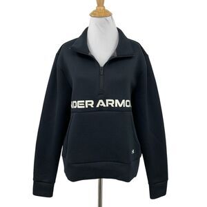 Under Armour Sweatshirt Womens L Black Polka Dot Scuba Knit 1/4 Zip Mock Neck